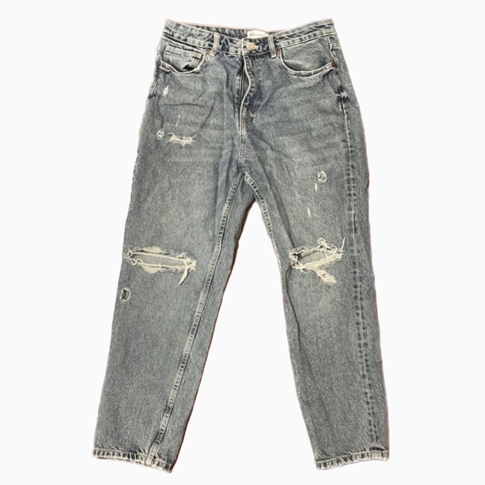 Zara Jeans Distressed Straight Leg High Rise AnkleMedium Wash Women US 10 EUR 42